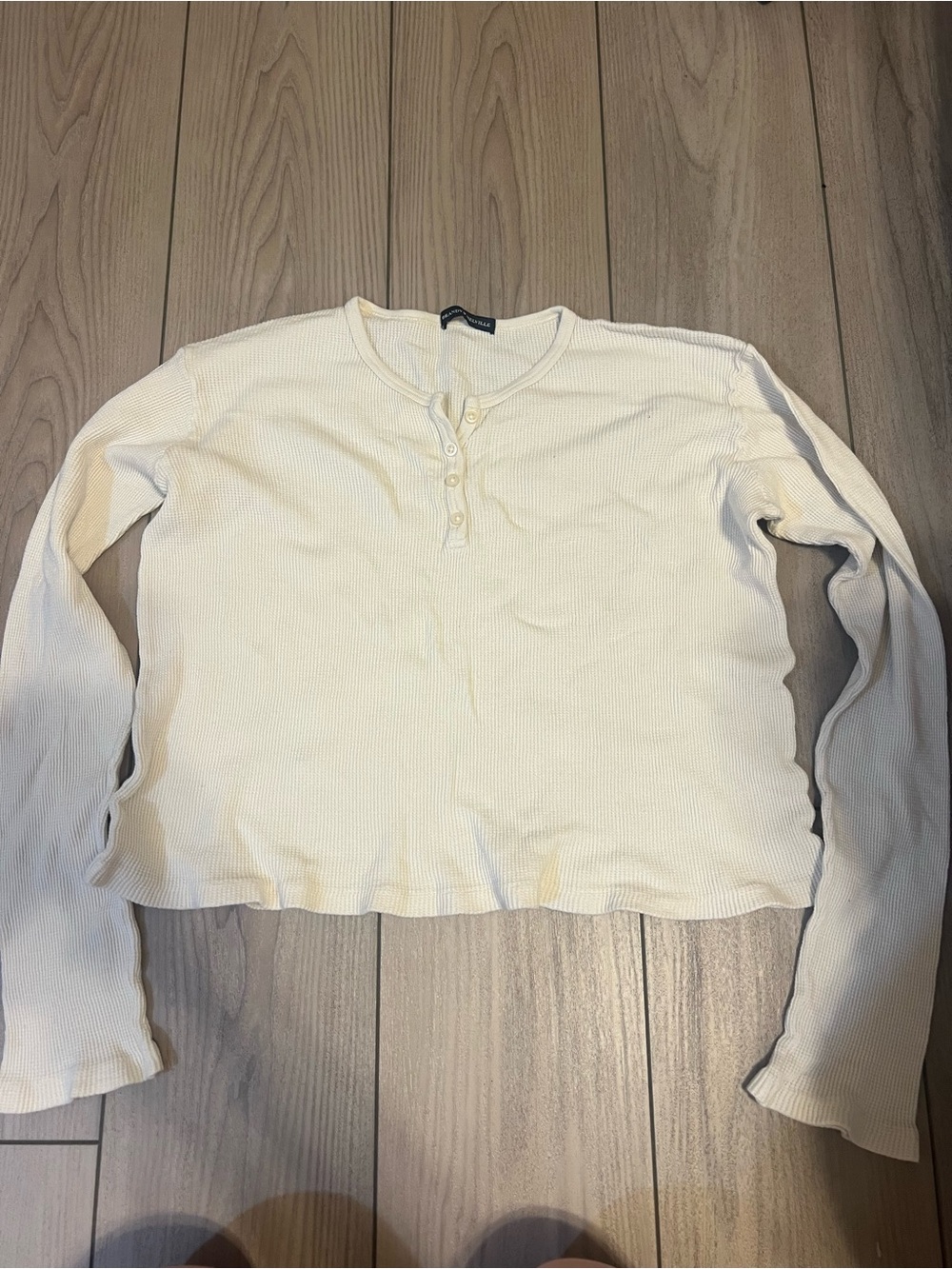 Brandy Melville Cream Ribbed Henley Long Sleeve Top